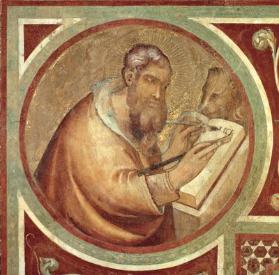 Maesta: St. Mark com o Leão, detalhe da moldura de Simone Martini