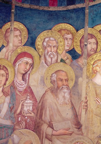 Maesta, detalhe de santos, 1315 afrescos de Simone Martini