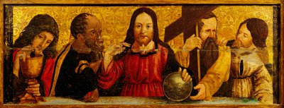 Última Ceia, pormenor da predela de um políptico de Simone da Firenze, pintura sobre madeira, Igreja dos Santos Pedro e Paulo, San Chirico Raparo, Potenza, Itália. de Simone da Firenze