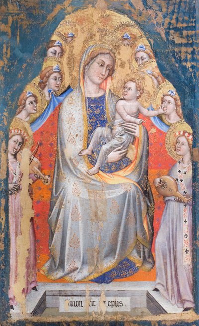 Madona e criança entronizada entre anjos, c.1390-1399 (têmpera sobre painel) de Simone dei Crocifissi