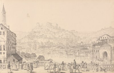 Álbum de 30 Vistas no Tirol e em Itália: Cidade de Verona e Castelo de San Pietro a partir de outra ponte, 1 de Novembro de 1840 de Sir Charles D