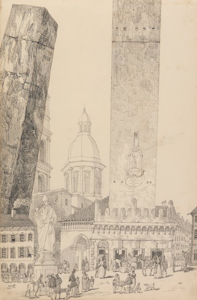Álbum de 30 Vistas no Tirol e em Itália: Torres inclinadas, Estátua de São Francisco, Bolonha 12 de Nov.r 1840 de Sir Charles D