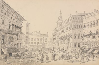 Álbum de 30 Vistas no Tirol e em Itália: Praça de Bolonha, Catedral e Palácio do legado do Papa 12 de Nov.r 1840 de Sir Charles D