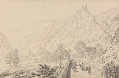 Álbum de 30 Vistas no Tirol e em Itália: As Ruínas do Convento de Seben perto de Klausen, 27 de Out.r 1840 de Sir Charles D
