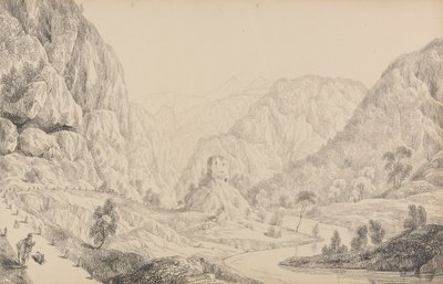 Álbum de 30 Vistas no Tirol e em Itália: Vista no Eisak perto de Mittenwald, 27 de Out.r 1840 de Sir Charles D