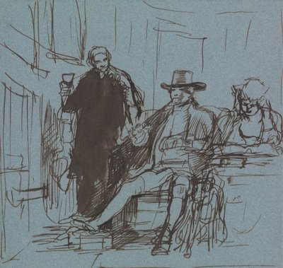 O Capitão Locker sentado à mesa com a sua filha; um mordomo de pé ao seu lado de Sir David Wilkie