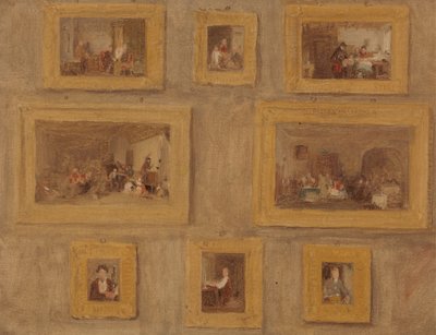 A única criança; A harpa do judeu; O dedo cortado; O Buff do cego; O dia de aluguer; A flauta escocesa; O Prieu-Dieu; e Auto-retrato: Um Esboço das Oito Pinturas emolduradas e Penduradas num Muro de Sir David Wilkie