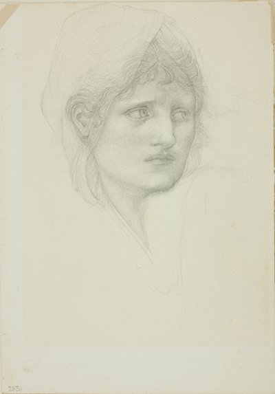Cabeça drapeada, olhos olhando para a direita de Sir Edward Burne Jones