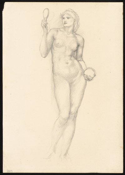 Figura feminina nua com espelho na mão direita de Sir Edward Burne Jones