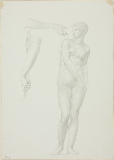 Nu feminino em pé e esboços de braços de Sir Edward Burne Jones