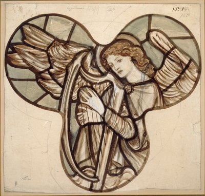 Projeto para vitrais na Igreja Lyndhurst: An Angel Harpist, 1862 de Sir Edward Coley Burne Jones