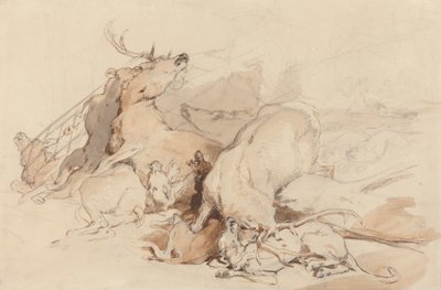 Cães de caça e caçadores que atacam veados de Sir Edwin Henry Landseer