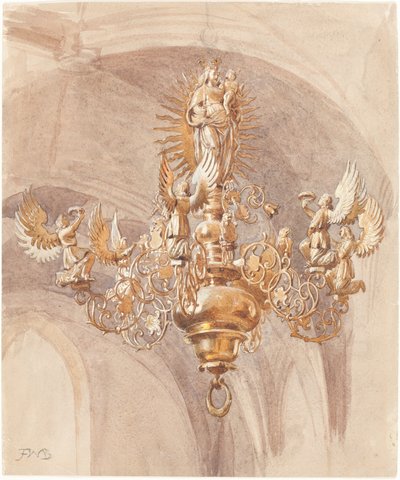 Um candelabro com a Virgem Maria segurando o Menino Jesus de Sir Frederic William Burton