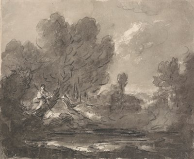 Figura em Árvore perto de Pond de Sir George Howland Beaumont seventh Baronet