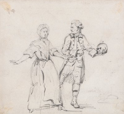 Duas figuras com um crânio de Sir George Howland Beaumont seventh Baronet