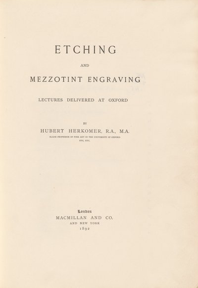 Palestras de Gravura em Mezzotint e Gravura Proferida em Oxford de Sir Hubert von Herkomer