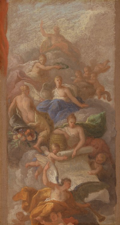 Um Esboço de Gratidão Coroado pela Paz, com Outras Figuras Alegóricas da Indústria, Fama e Muita de Sir James Thornhill