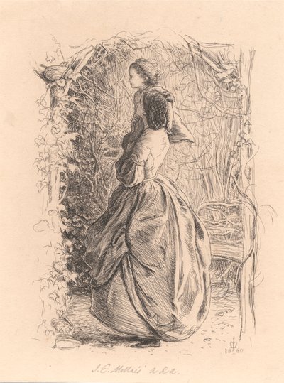 Feliz Primavera. Mulher e Criança Olhando para Pássaro em Ninho. de Sir John Everett Millais