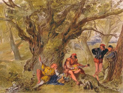 Como você gosta: Ato II, Cena V. Sob a árvore de Greenwood, cantada por Amiens, c1875 de Sir John Gilbert