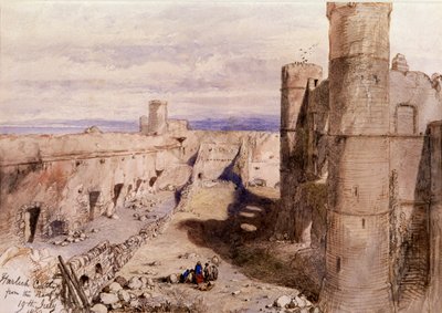 Castelo Harlech das muralhas, País de Gales, 1850 de Sir John Gilbert