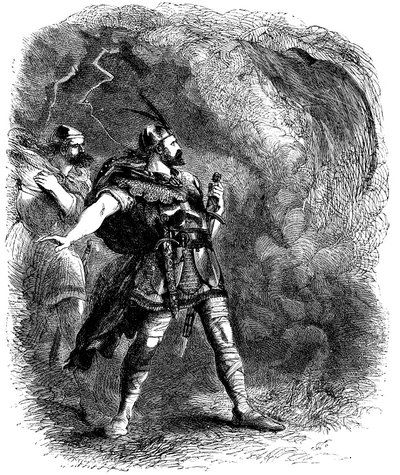 Macbeth e Banquo encontrando as três bruxas, 1858 de Sir John Gilbert