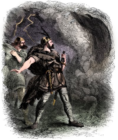 Macbeth e Banquo encontrando as três bruxas, 1858 de Sir John Gilbert