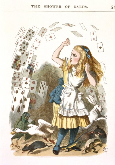 A chuva de cartas. Ilustração para Alice no País das Maravilhas de L. Carroll, 1890 de Sir John Tenniel