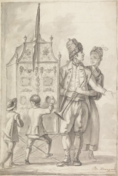 Estudo de um Peep Show com duas figuras de atendente e duas crianças de Sir Peter Francis Bourgeois