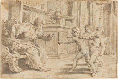 Putti testando a percepção de profundidade de um homem de Sir Peter Paul Rubens