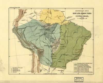 Áreas de distribuição dos tipos de arco e flecha no Brasil central. LOC 2003627075 de Smithsonian Institution
