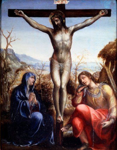 A crucificação com a Virgem e João Batista, c1540. de Sodoma