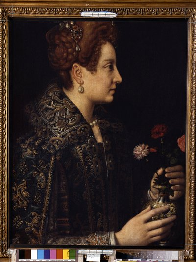 ""Retrato de Mulher de Perfil"" (Retrato Feminino) Pintura de Sofonisba Anguissola (cerca de 1532-1625) Dim. 68,5x52,5 cm Museu Hermitage, São Petersburgo de Sofonisba Anguissola