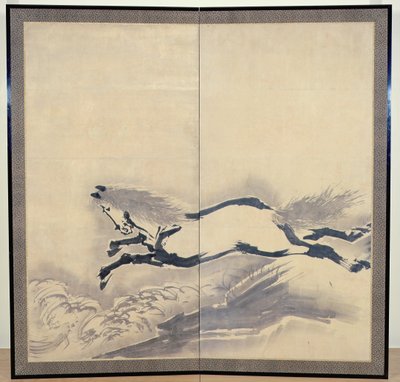 Horse Jumping, japonês, período Edo, século XVIII (tinta sobre papel) (um dos pares) (ver também 121396) de Soga Shohaku
