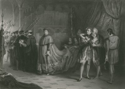 A disputa de Wolsey e Buckingham, o rei Henrique VIII de Solomon Alexander Hart
