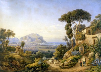 Palermo e o Monte Pellegrino. Pintura por Solomon Corrodi de Solomon Corrodi