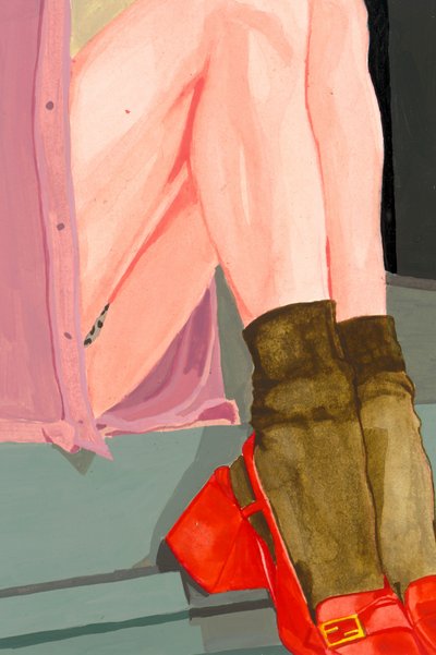 Pernas coloridas, sapatos vermelhos de Sophia Novosel