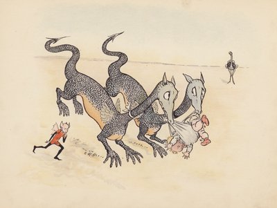 Ilustração para "Little Twin Dragons" de S Rosamond Praeger (litografia a cores) de Sophia Rosamond Praeger