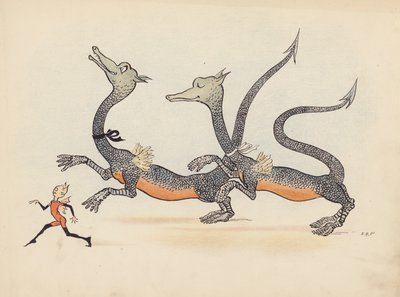 Ilustração para "Little Twin Dragons" de S Rosamond Praeger (litografia a cores) de Sophia Rosamond Praeger