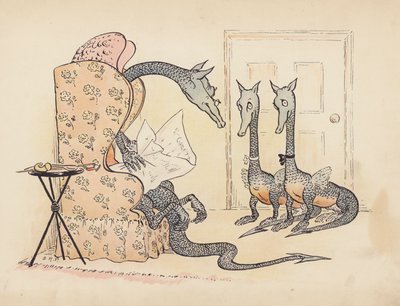 Ilustração para "Little Twin Dragons" de S Rosamond Praeger (litografia a cores) de Sophia Rosamond Praeger