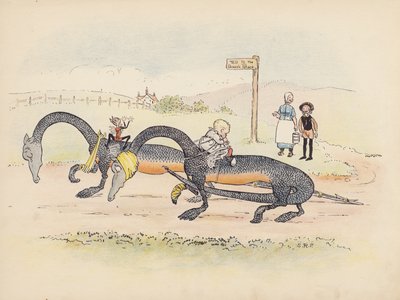 Ilustração para "Little Twin Dragons" de S Rosamond Praeger (litografia a cores) de Sophia Rosamond Praeger