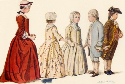 O vestuário das crianças durante os reinados da rainha Anne, George I, II e III 1702-1790, 1903, 1937. de Sophie B. Steel