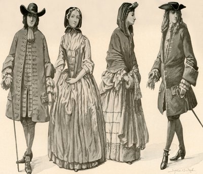 Roupa durante os Reinos de Carlos II, Tiago II, Guilherme e Maria 1682-1700, 1903, 1937. de Sophie B. Steel