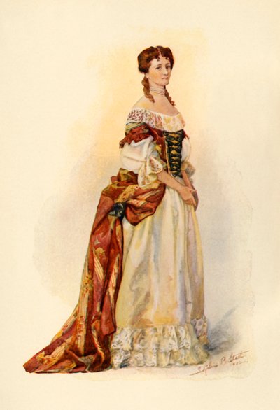 Vestido de brocado vermelho usado na Colônia de Barbados c1685, 1903, 1937. de Sophie B. Steel