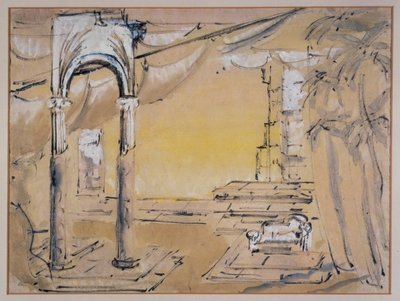 Corte de Dido, cenografia de Sophie Fedorovitch para o Ato I de Dido e Eneias de Henry Purcell de Sophie Fedorovitch