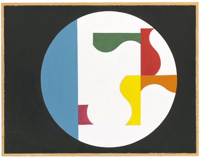 Composição em um círculo branco em um fundo preto de Sophie Taeuber Arp