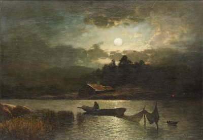 Pesca com redes à luz da lua (óleo sobre tela) de Sophus Jacobsen