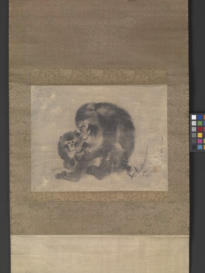 Macaco e Filhos (tinta sobre papel) de Sosen Mori