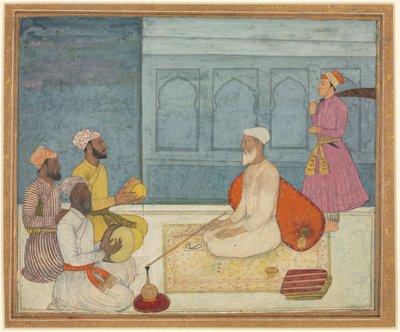 Sultão e músicos, c. 1650 (aguarela opaca e ouro sobre papel) de South Indian School