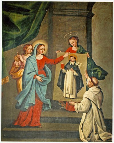 Um santo que apresenta um retrato de São Domingos à Virgem Maria (ver também 308140) de Spanish School