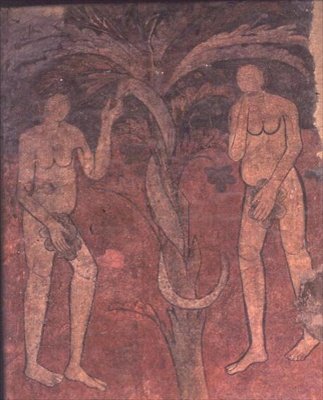 Adão e Eva, a Origem do Pecado, Mural do Arco Triunfal na Apse da Nave Central, Sta. Maria de Barbera (mural) de Spanish School